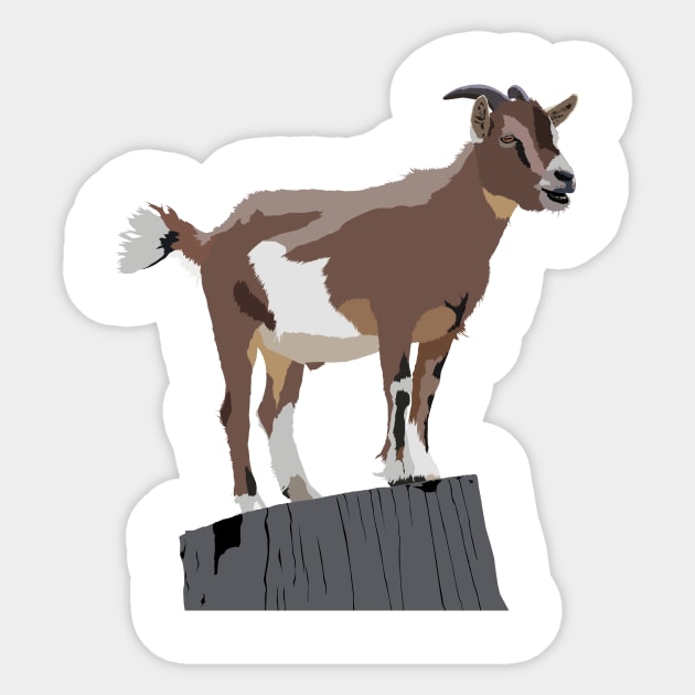 Goat on Tree Stump Sticker by NorseTech